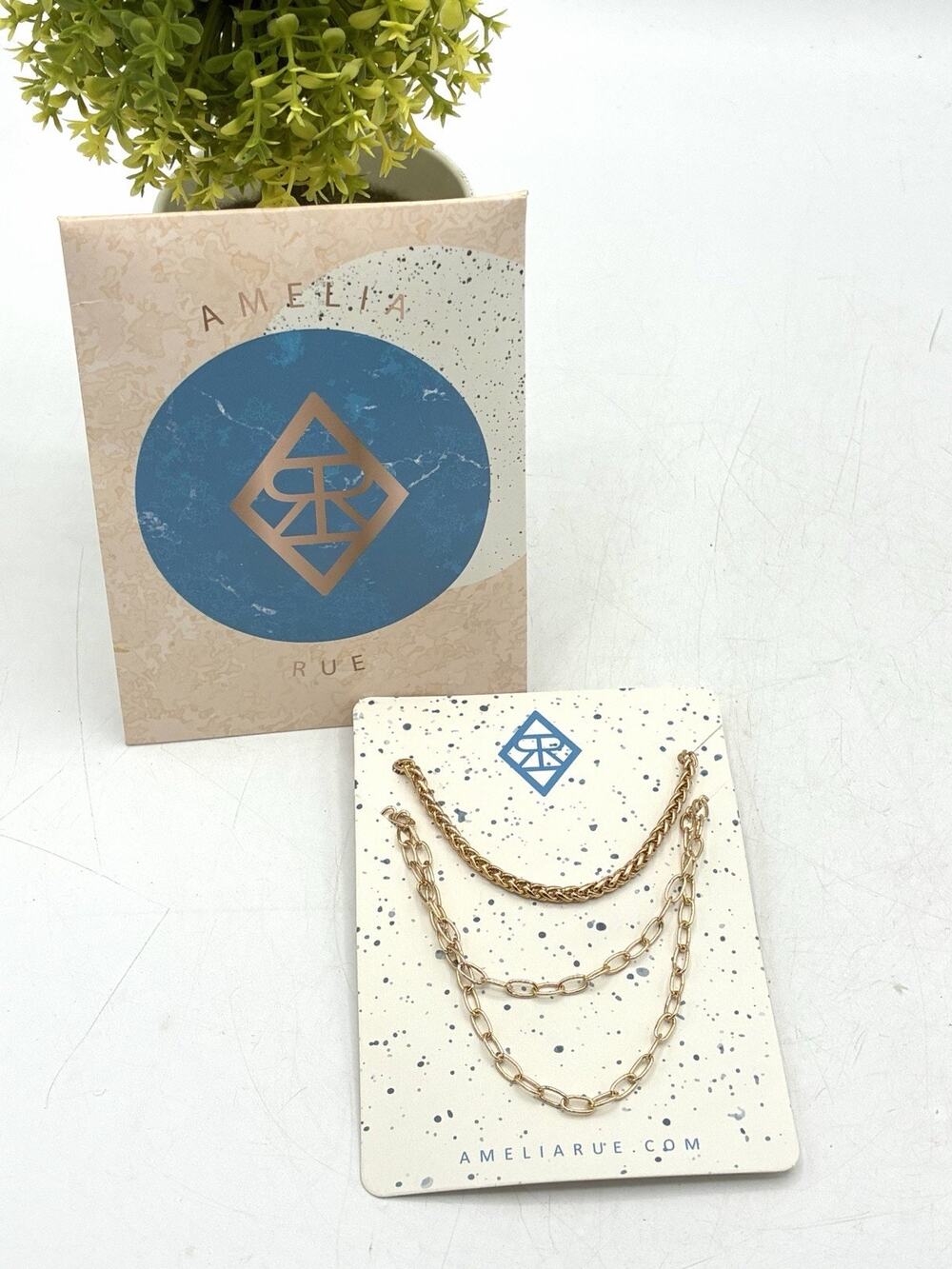 Amelia Rue Gold Layered Chain Necklace Set NWT